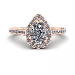 Halo Diamond Pear Cut Ring in 18K Rose Gold