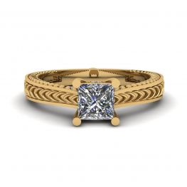 Oriental Style Princess Cut Diamond Ring 18K Yellow Gold Oriental Style Princess Cut Diamond Ring 18K Yellow Gold