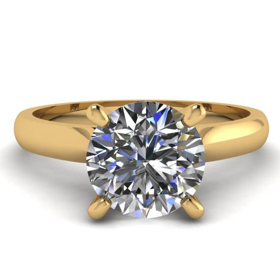 Classic Diamond Ring with One Diamond in Yellow Gold, Enlarge image 1