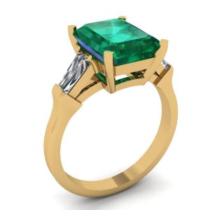 3 carat Emerald Ring with Side Diamonds Baguette Yellow Gold - Photo 3