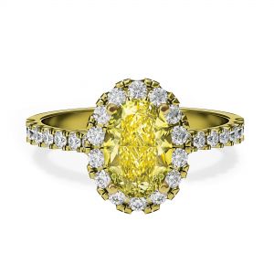 1.13 ct Oval Yellow Diamond Ring with Halo Yellow Gold