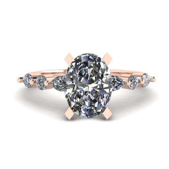 Oval Diamond Side Marquise and Round Stones Ring Rose Gold, Enlarge image 1