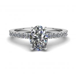 Oval Diamond Ring with Side Pave