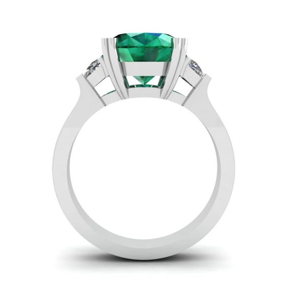 Oval Emerald with Half-Moon Side Diamonds Ring, More Image 0