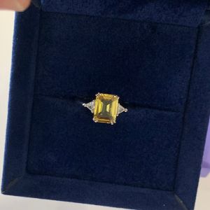 Emerald Cut Yellow Sapphire Ring White Gold - Photo 4