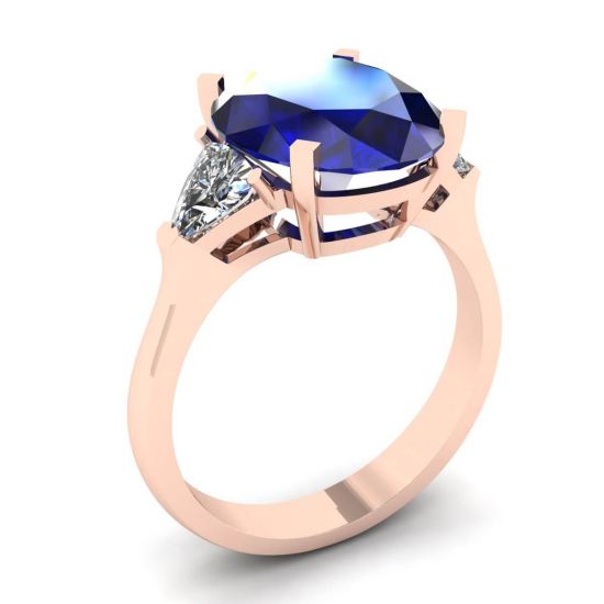 Three Stone Ring with Sapphire Rose Gold,  Enlarge image 4
