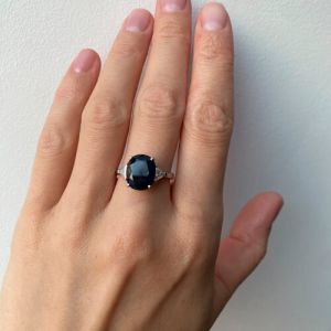 Three Stone Ring with Sapphire White Gold - Photo 5