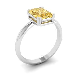 2 carat Emerald Cut Yellow Sapphire Ring White Gold - Photo 3