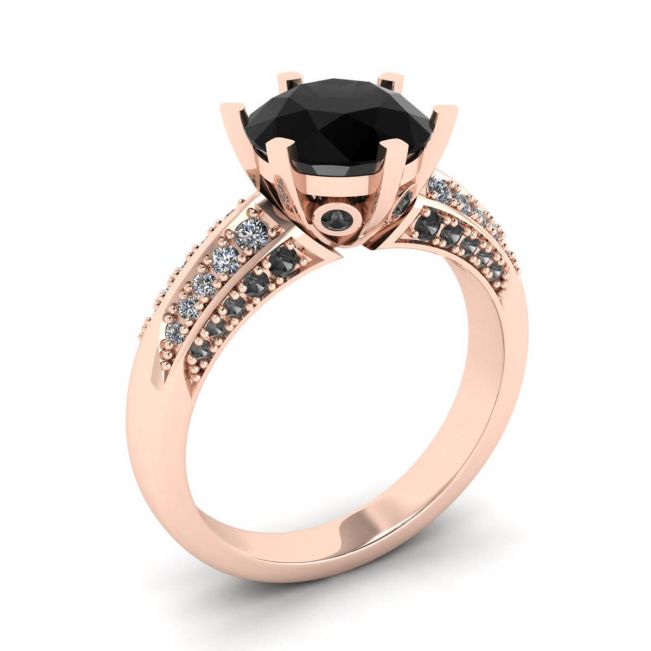 6-Prong Black Diamond with Duo-color Pave Ring Rose Gold - Photo 3