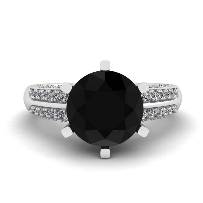 6-Prong Black Diamond with Duo-color Pave Ring White Gold