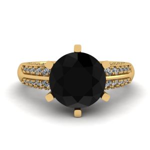 6-Prong Black Diamond with Duo-color Pave Ring  Yellow Gold