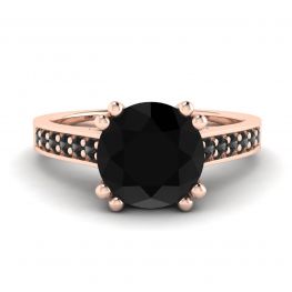 Round Black Diamond with Black Pave 18K Rose Gold Ring Round Black Diamond with Black Pave 18K Rose Gold Ring