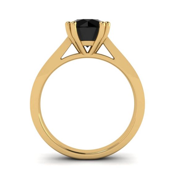 Round Black Diamond with Black Pave 18K Yellow Gold Ring,  Enlarge image 2