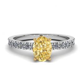 Oval Yellow Diamond with Side Pave Ring Oval Yellow Diamond with Side Pave Ring