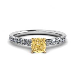 Cushion Yellow Diamond 0.5 ct with Side Pave Ring Cushion Yellow Diamond 0.5 ct with Side Pave Ring