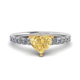 Heart Yellow Diamond 0.5 ct with Side Pave Ring Heart Yellow Diamond 0.5 ct with Side Pave Ring