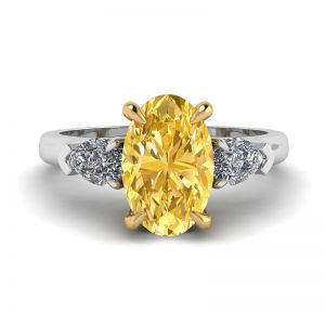 Oval Yellow Diamond with Side Pear White Diamonds Ring