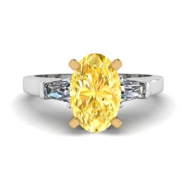 Oval Yellow Diamond with White Side Baguettes Ring Oval Yellow Diamond with White Side Baguettes Ring