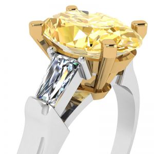 Oval Yellow Diamond with White Side Baguettes Ring - Photo 1