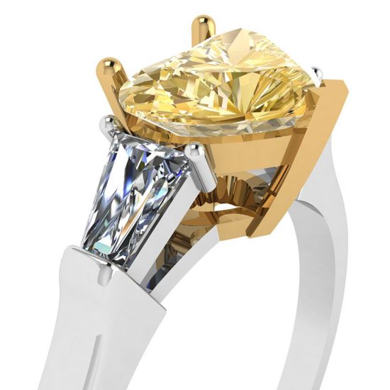 1 carat Heart Yellow Diamond with White Baguettes Ring, More Image 0