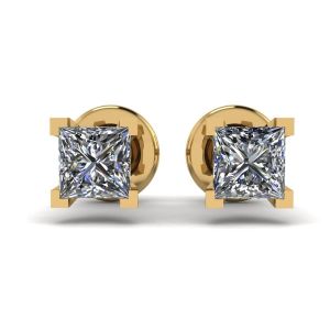 Princess-Cut Diamond Stud Earrings Yellow Gold 