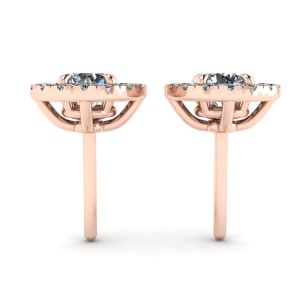 Round Diamond Halo Stud Earrings in 18K Rose Gold - Photo 1