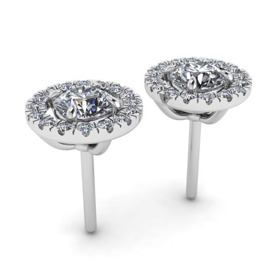 Round Diamond Halo Stud Earrings in 18K White Gold, More Image 1