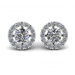 Round Diamond Halo Stud Earrings in 18K White Gold