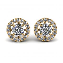 Round Diamond Halo Stud Earrings in 18K Yellow Gold Round Diamond Halo Stud Earrings in 18K Yellow Gold