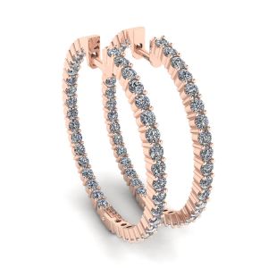 Thin Hoop Earrings with Diamonds Rose Gold