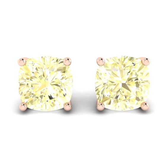 Cushion Yellow Diamond Stud Earrings in 18K Rose Gold