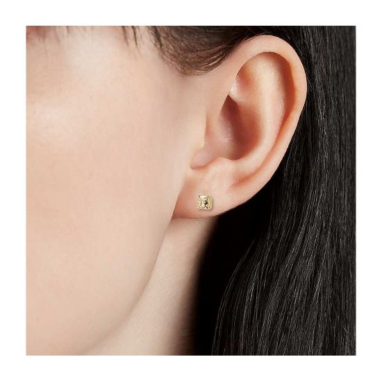 Cushion Yellow Diamond Stud Earrings in 18K White Gold,  Enlarge image 4