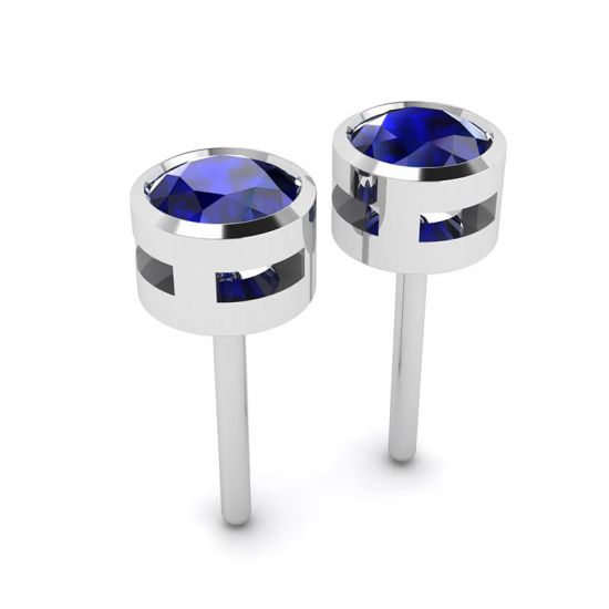 Classic Blue Sapphire Stud Earrings White Gold,  Enlarge image 4