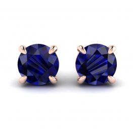 Classic Blue Sapphire Stud Earrings Rose Gold