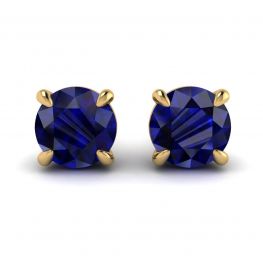Classic Blue Sapphire Stud Earrings Yellow Gold 