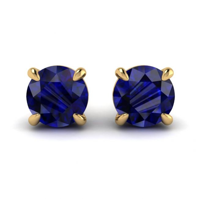 Classic Blue Sapphire Stud Earrings Yellow Gold 