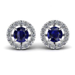 Sapphire Stud Earrings with Detachable Diamond Halo