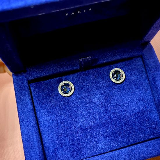 Sapphire Stud Earrings with Detachable Diamond Halo Rose Gold,  Enlarge image 6