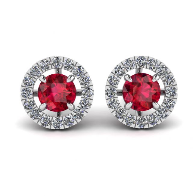 Ruby Stud Earrings with Detachable Diamond Halo Jacket