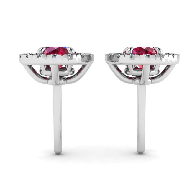 Ruby Stud Earrings with Detachable Diamond Halo Jacket - Photo 1