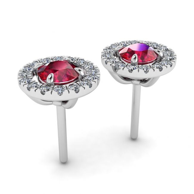 Ruby Stud Earrings with Detachable Diamond Halo Jacket - Photo 2