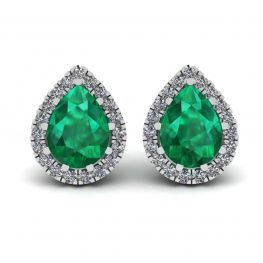 Pear-Shaped Emerald with Diamond Halo Earrings Pear-Shaped Emerald with Diamond Halo Earrings