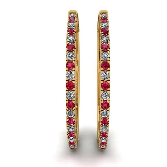 Yellow Gold Hoop Earrings with Rubies and Diamonds , More Image 1