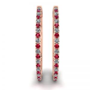 Rose Gold Hoop Earrings with Rubies and Diamonds - Photo 2
