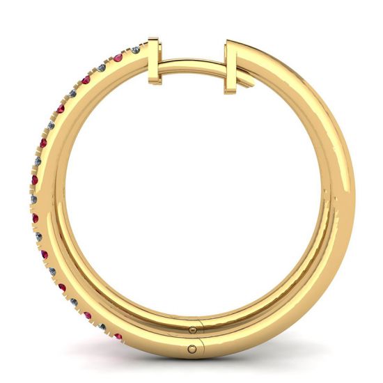 Yellow Gold Hoop Earrings with Rubies and Diamonds , More Image 0