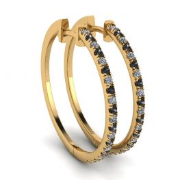 Hoop Black and White Diamond Earrings Yellow Gold