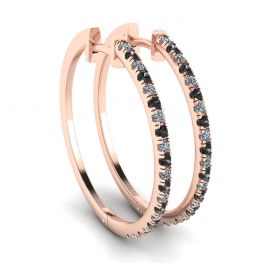Hoop Black and White Diamond Earrings Rose Gold