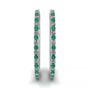 Diamond and Emerald Hoop Earrings White Gold - Photo 2