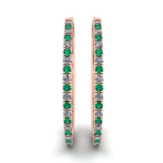Diamond and Emerald Hoop Earrings Rose Gold, More Image 1