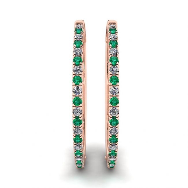 Diamond and Emerald Hoop Earrings Rose Gold - Photo 2